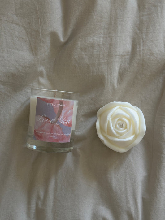 GLASS CANDLE + ROSE CANDLE