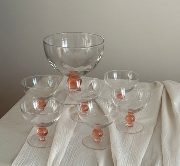 SET OF 6 GLASS DESSERT CUPS + 1 LARGE FRUIT BOWL