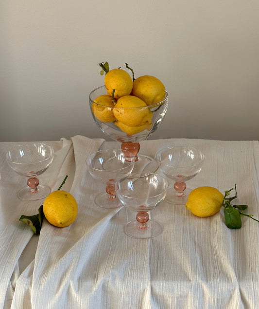 SET OF 6 GLASS DESSERT CUPS + 1 LARGE FRUIT BOWL